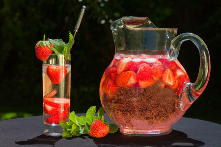 Strawberry drink with sect is wonderful summer refreshment.の写真素材