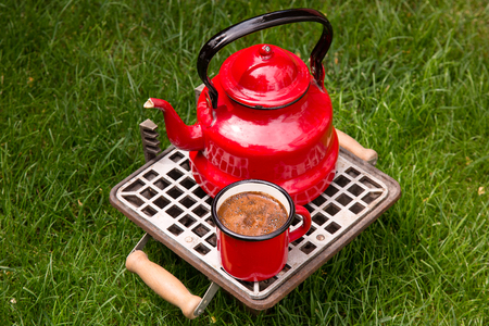 Traditional coffee in the garden early in the morningの写真素材