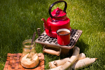 Traditional coffee in the garden early in the morningの写真素材