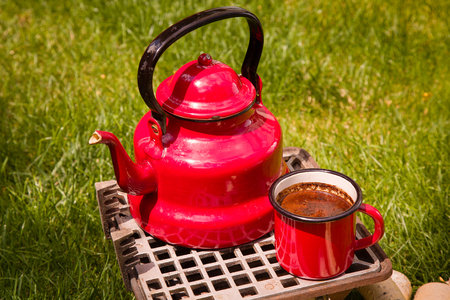 Traditional coffee in the garden early in the morningの写真素材