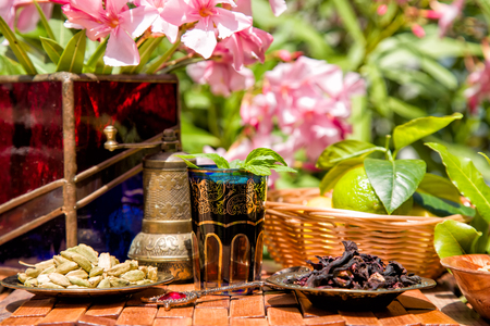 Arabic mint tea is a traditional refreshing drinkの写真素材