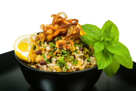 Mejadra is a traditional Arab dish of legumes and riceの写真素材