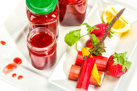Jam from strawberries, rhubarb, lemon and vanillaの写真素材