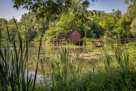 Watermill on Small Danube near the village Tomasikovo, Slovakia, Europeの写真素材