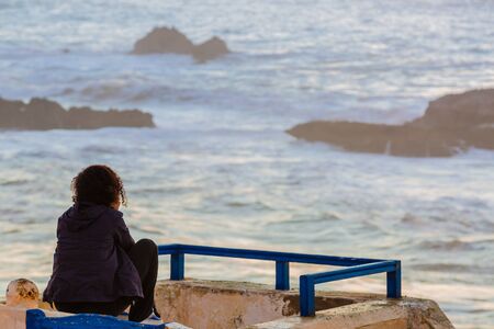 Relaxing moment after sunset on the Atlantic coast in Essaouira, Morocco.の写真素材