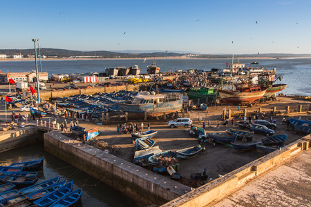 Brightly colored scenery port of Essaouira, Moroccoのeditorial素材