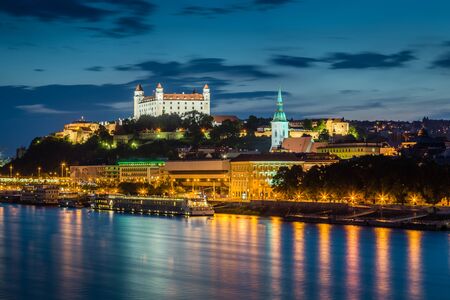 Evening view of Bratislava, the capital city of Slovakia. Presidency of the Council of the European Union - Slovakia (JulâDec 2016)のeditorial素材