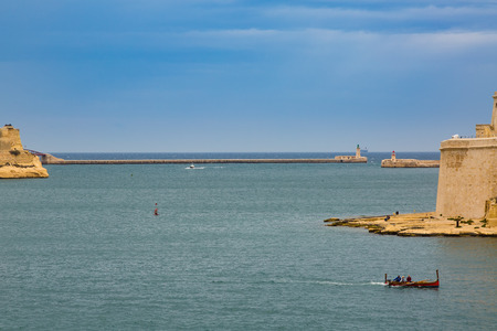 The Grand Harbor estuary to the Mediterranean Sea - Tricity of Valletta, Senglea and Birgu on the island Maltaのeditorial素材