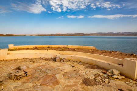 Water reservoirs El Mansour Eddahbi near Ouarzazate in Morocco consists of several connected lakes.の写真素材