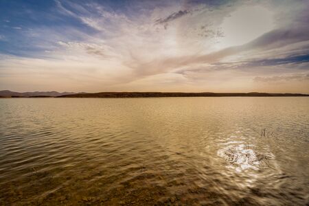 Water reservoirs El Mansour Eddahbi near Ouarzazate in Morocco consists of several connected lakes.の写真素材