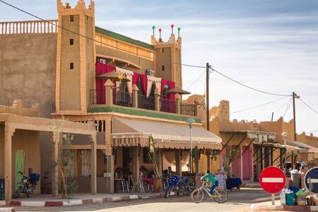Typical Berber architectural elements in Merzouga, Moroccoのeditorial素材