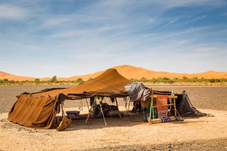 Traditional nomadic dwelling place on the edge of Sahara desert in Moroccoのeditorial素材
