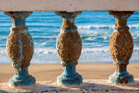 Promenade over the beach of Sidi Ifni on the Atlantic coast of Morocco.の写真素材