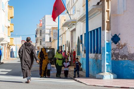 Sidi Ifni, Morocco - November 11, 2016: Scenes full of colors in Moroccan streets. Southwestern Morocco.のeditorial素材