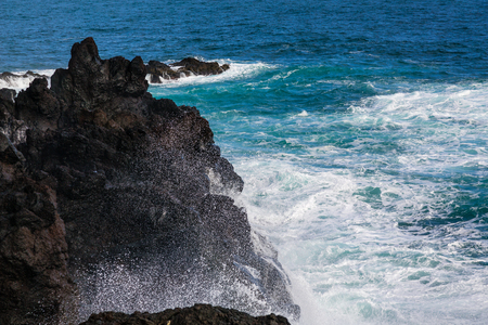 Wild coast at Lagoa on Sao Miguel Island, Azores archipelago in the Atlantic Ocean, Portugal