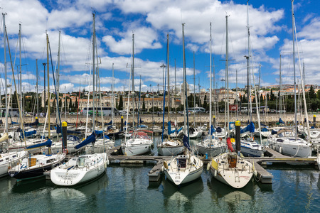 Lisbon, Portugal - May 18, 2017: Marina in the Belem neighborhood on the river Tagus, Lisbon.のeditorial素材
