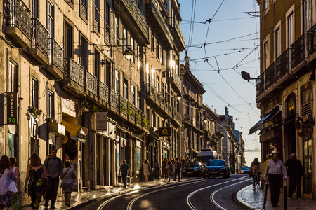Lisbon, Portugal - May 19, 2017: Views from the streets in the historic district of Lisbon Alfama, Portugal. Lisbon is colorful, friendly and very attractive.のeditorial素材