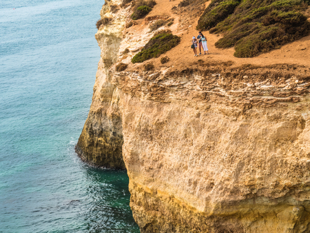 Benagil, Portugal - October 13, 2017: Sandstone cliffs near Benagil, Algarve in southern Portugalのeditorial素材