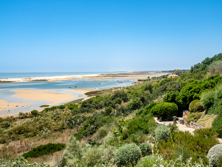 View of the coast below Forte de Cacela, Algarve, Portugalの写真素材