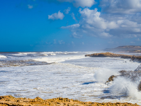 Stormy surf on Bhaibah beach near Essaouira, Moroccoの写真素材