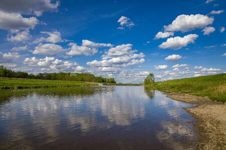 The Morava River on the border between Slovakia and the Czech Republic near Adamov villageの写真素材