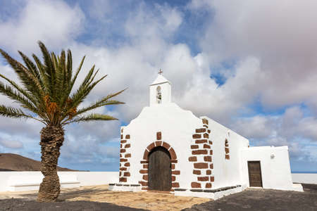 Church near Tinajo on Lanzarote, Canary Islands in the Atlantic Oceanの写真素材