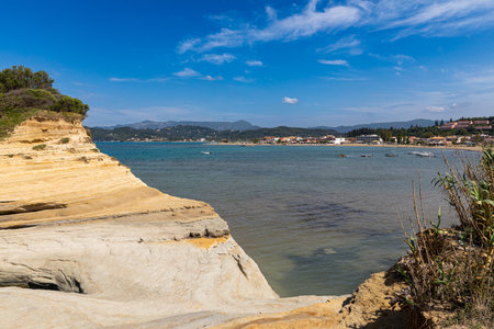 The beach and coastline at Sidari on the island of Corfu, Greeceの写真素材