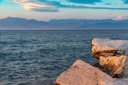 On the seafront of Roda, Corfu, Greeceの写真素材