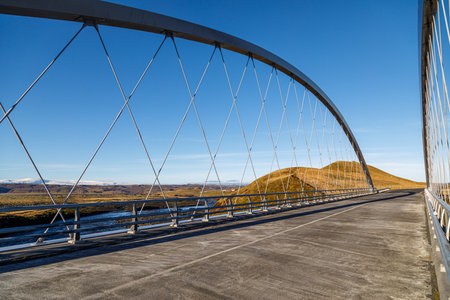 Eldvatnsbruin bridge over the river in Katla geopark, interior of southern Iceland