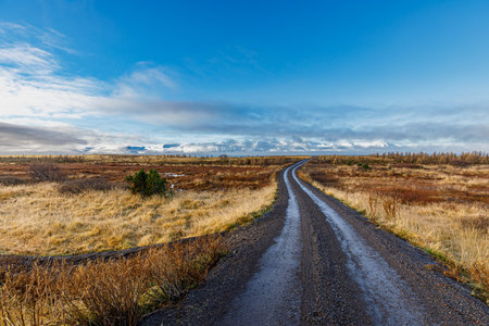 Autumn landscape around Husavik in northern Icelandの写真素材