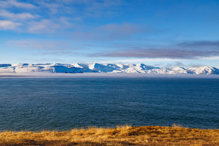 Autumn landscape around Husavik in northern Icelandの写真素材