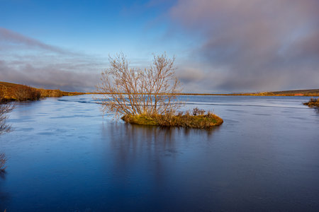 Autumn landscape around Husavik in northern Icelandの写真素材