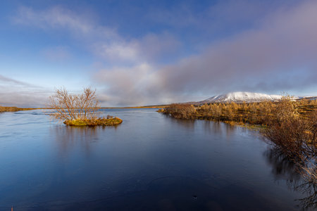 Autumn landscape around Husavik in northern Icelandの写真素材