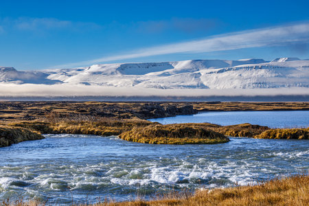 Autumn landscape around Husavik in northern Icelandの写真素材