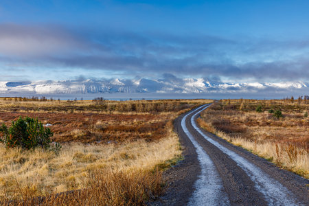 Autumn landscape around Husavik in northern Icelandの写真素材