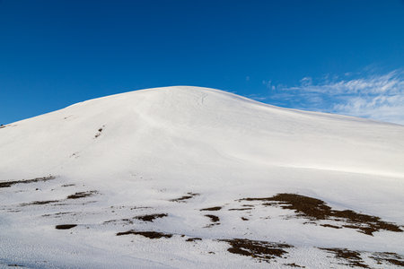 First snow in the mountains of north-east Icelandの写真素材