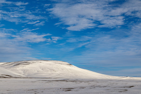 First snow in the mountains of north-east Icelandの写真素材