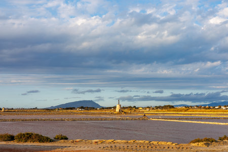 Saline Della Laguna near Marsala, Sicily, Italyの写真素材