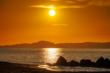 Sunset on the beaches of Spadafora, Sicily, Italyの写真素材
