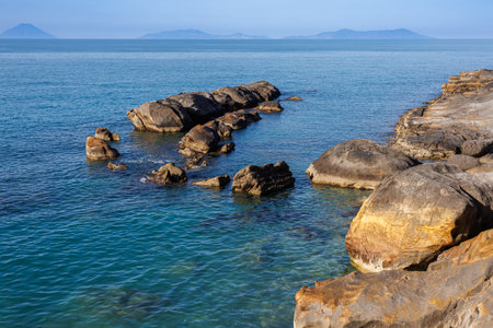 View of the Tyrrhenian Sea from the beach in Gliaca on the island of Sicily, Sicily