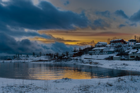 Narvik surroundings in the early evening light of the beginning of winter, Lofoten Islands, northern...