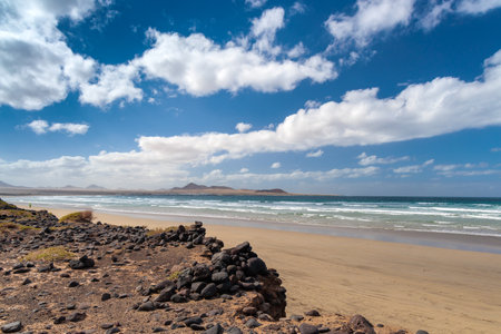 Landscape and beaches near Famara resort, Lanzarote, Canary Islands, Spainの写真素材