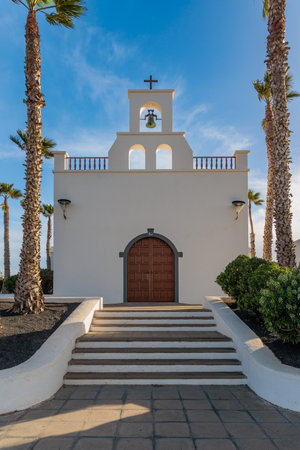 Traditional church architecture in the town of Ye on the island of Lanzarote, Canary Islands, Spainの写真素材