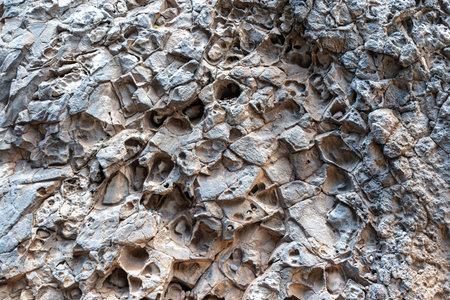 Geological structures on the coast in the village of Ribeira da Janela on the island of Madeira,...