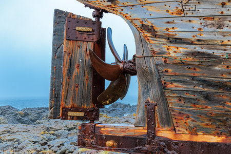 The wreck of an old fishing boat in the west of Iceland in the North Atlanticの写真素材