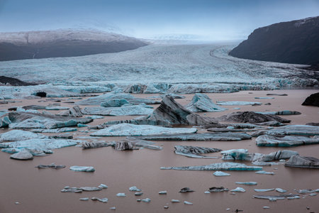 A glacial lake in SvÃ­nafellsjokull National Park in the east of Iceland. A unique island in the...