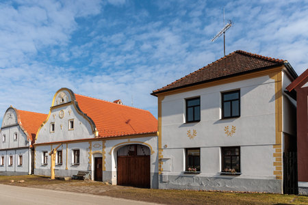 Medieval village of Holasovice in the South Bohemian Region, inscribed on the UNESCO World Heritage List, Czech Republic, Europeの写真素材