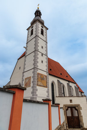 Church of the Three Saints and parish in the village of Kajov in the South Bohemian Region, Czech Republic, Europeの写真素材