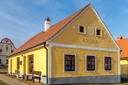 Medieval village of Holasovice in the South Bohemian Region, inscribed on the UNESCO World Heritage List, Czech Republic, Europeの写真素材