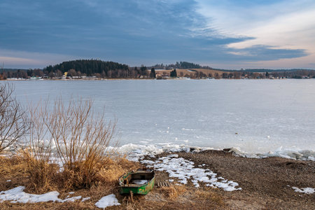 Winter mood on the frozen Lipno Dam. Czech Republic. Central Europeの写真素材